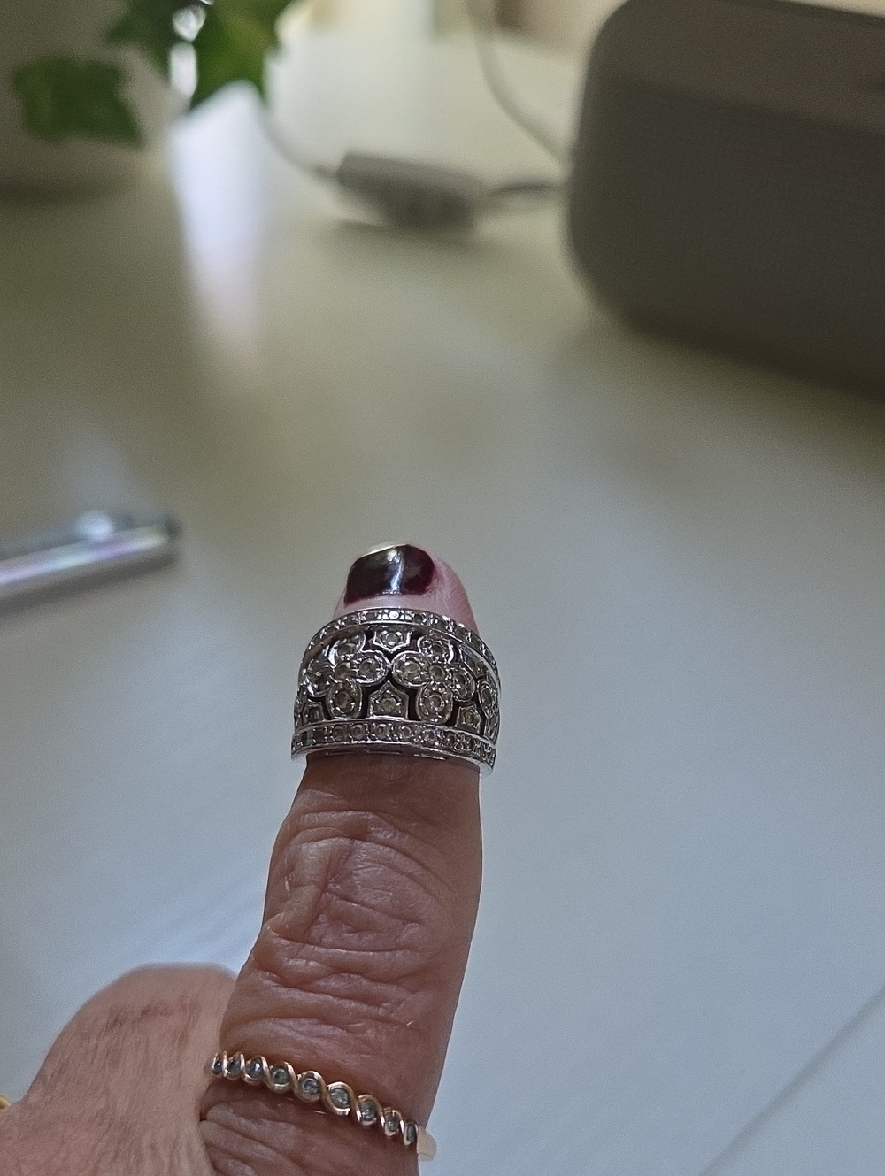 Silver-Tone Crystal Dome Statement Ring - Clear/White